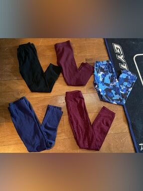 Kids Solid and Printed Leggings Pack - Black, Navy, Burgundy, Blue Camo